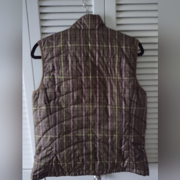 Lands End Sleeveless Vest Style Jacket Golden plaid colors, size S 6-8 - Picture 2 of 11